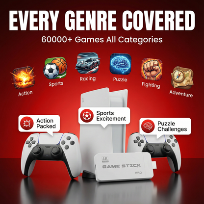 RETRO GAME STICK PRO 60,000 + CLASSIC GAMES + 2 FREE WIRELESS CONTROLLERS | PLUG INTO ANY TV & PLAY INSTANTLY
