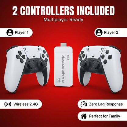 RETRO GAME STICK PRO 60,000 + CLASSIC GAMES + 2 FREE WIRELESS CONTROLLERS | PLUG INTO ANY TV & PLAY INSTANTLY